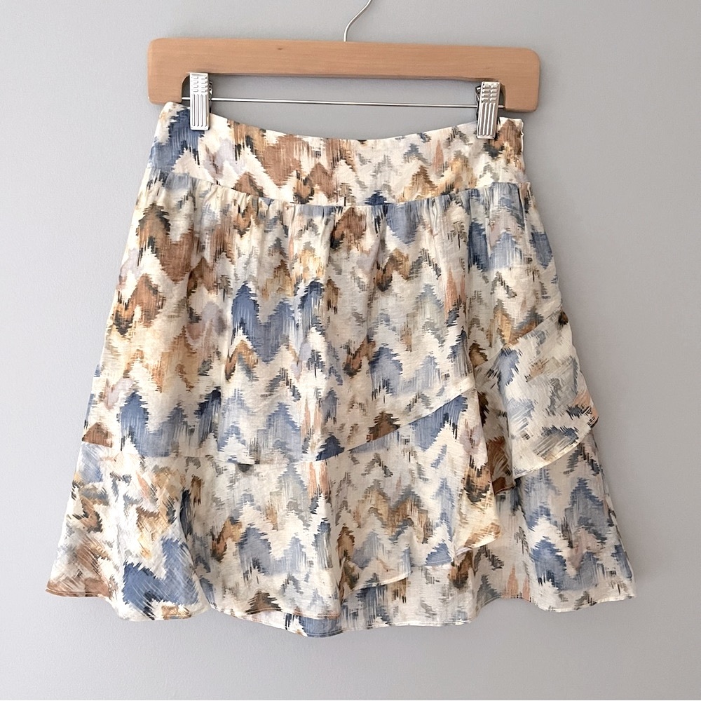 Gabrielle Venice Beach Ruffle Mini Skirt - Off-White & Blue Print